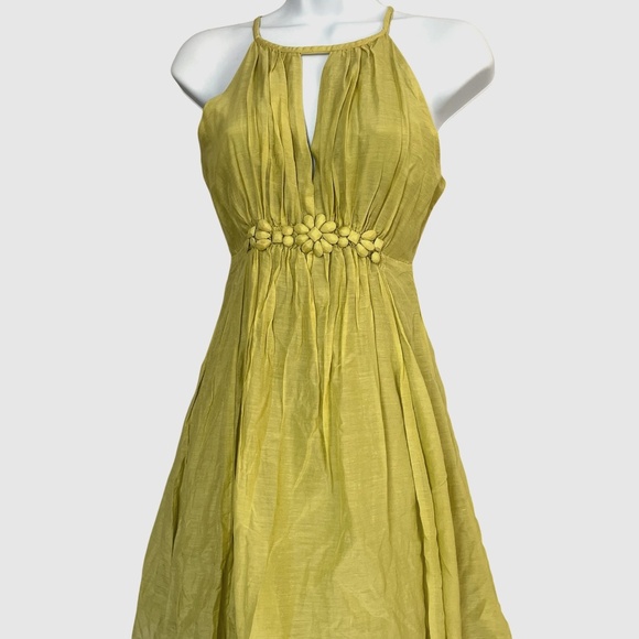 Green Fit and Flare Dress | Lined | Sleeveless Beaded Front - Picture 1 of 6
